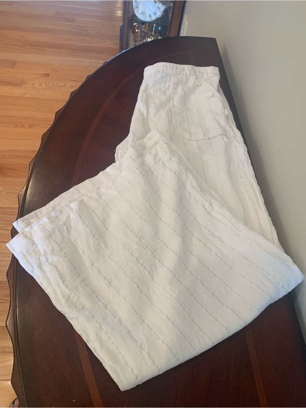 Reign White with Silver Stripe Linen-Blend Wide Leg Pants